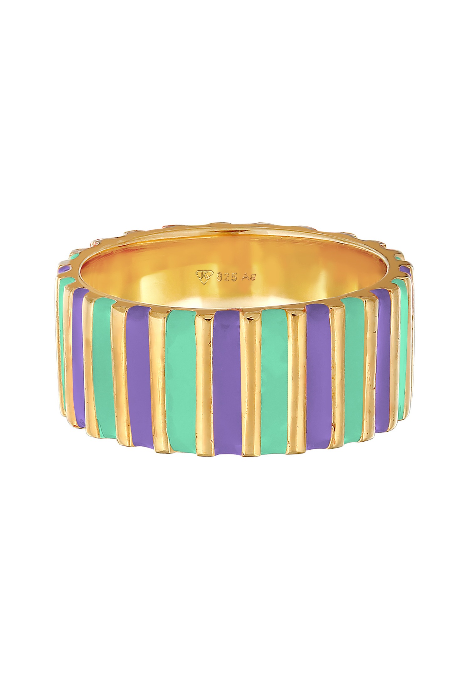 Elli Femmes Bande Rainures avec Émail Jaune et Orange en Argent Sterling 925 Plaqué Or