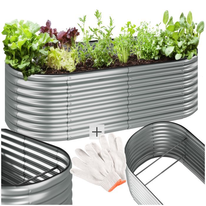 Planter - TECTAKE - FLORMMA 200x100x60cm raised garden bed in galvanized steel, 942L capacity, weather-resistant