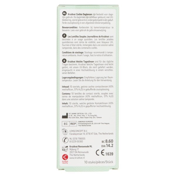 Kruidvat Opticare -4.00 mīkstās ikdienas kontaktlēcas<br>Medicīnas ierīce - 10 gab.