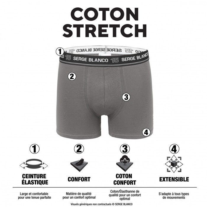 Serge Blanco Boxer Homme  Caleçon Homme - Noir  (Lot de 4)