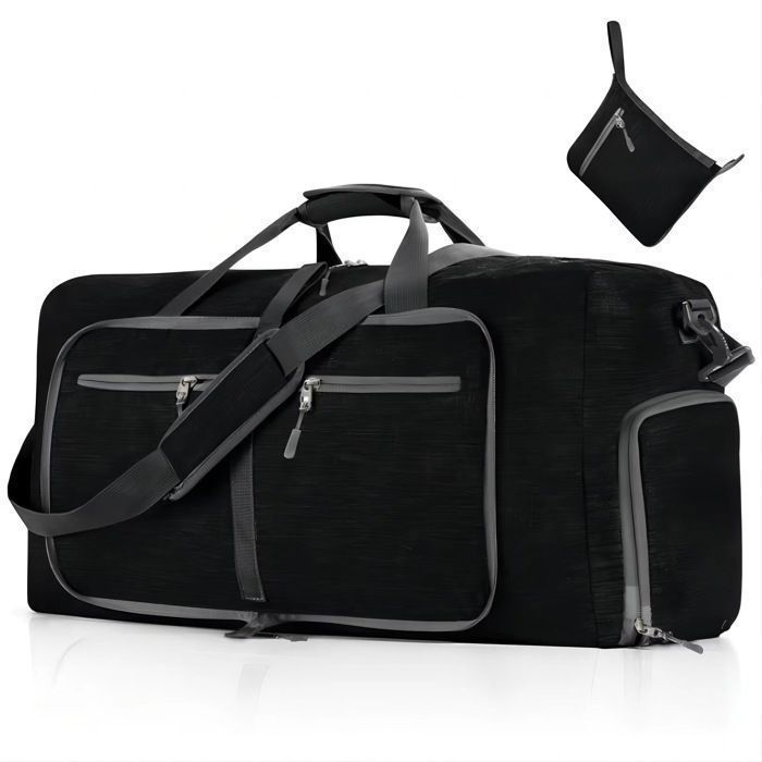 Bolsa de viaje plegable para hombre y mujer, 65 litros, tipo fin de semana, con compartimento para zapatos, impermeable - Negra