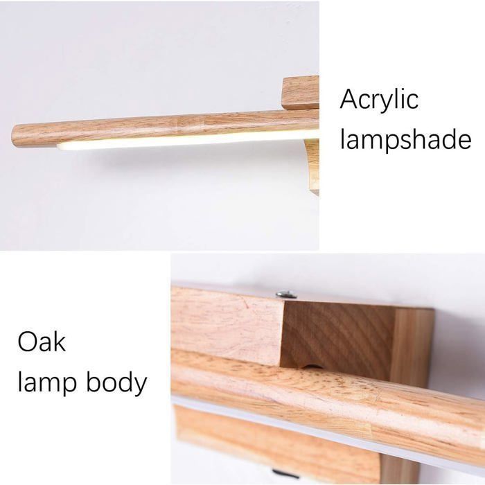 Wooden Bathroom Mirror Light with Switch, Modern LED Indoor Wall Sconce, IP44 Waterproof Lamp, 60cm, 3000k
