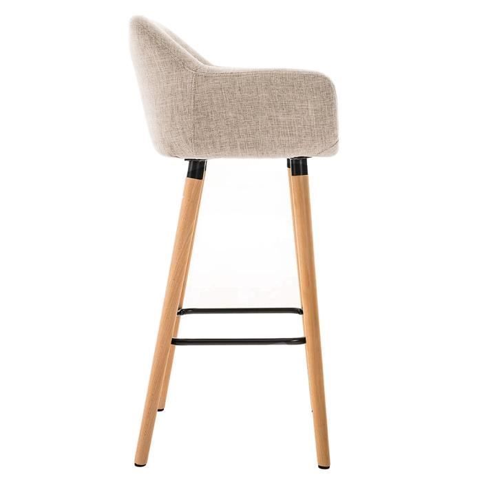 Lot de 4 Tabourets de Bar Keisha en lin Beige avec Pieds en bois massif et repose-pieds