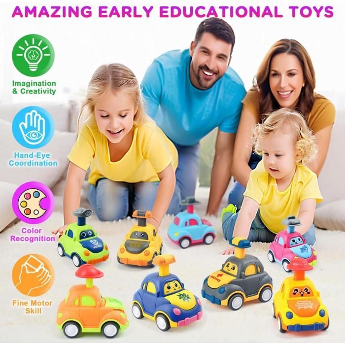 Conjunto de 8 coches de pedales para niños pequeños de 1 a 3 años, vehículos de juguete para bebés de 9 a 18 meses, regalo ideal para