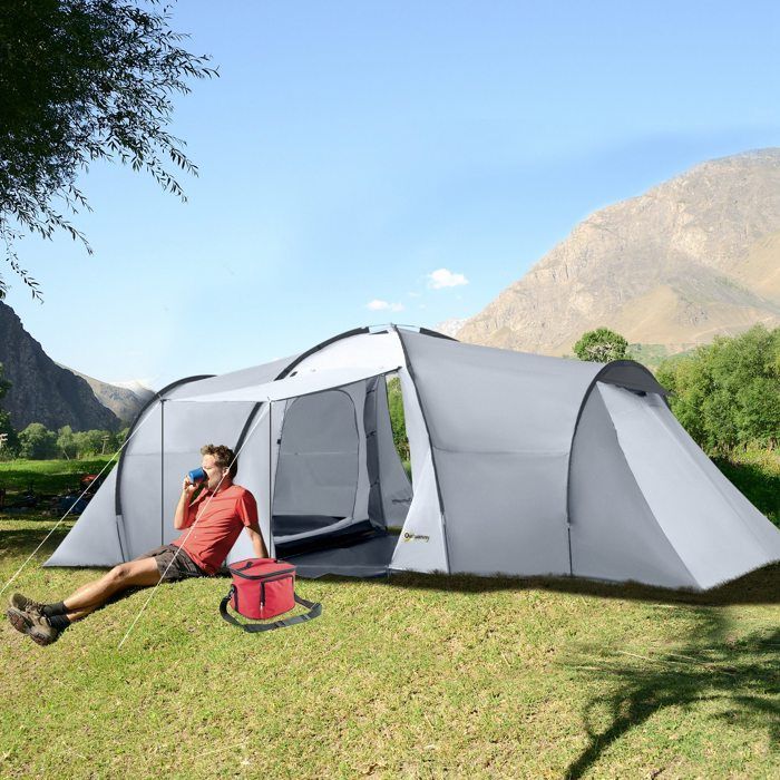 Outsunny - Retkeilyteltta - Oxford-kangasta - 590x245x193cm - Harmaa