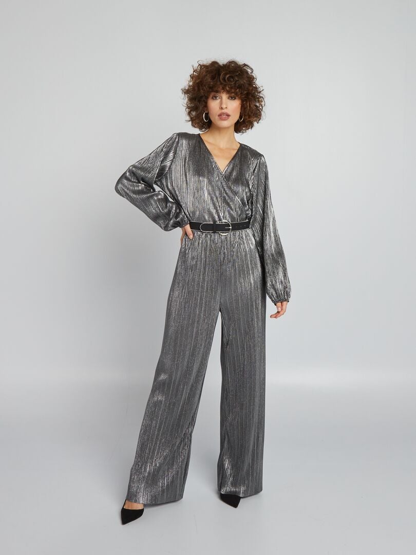 Geplooide gebreide jumpsuit - GRIJS
