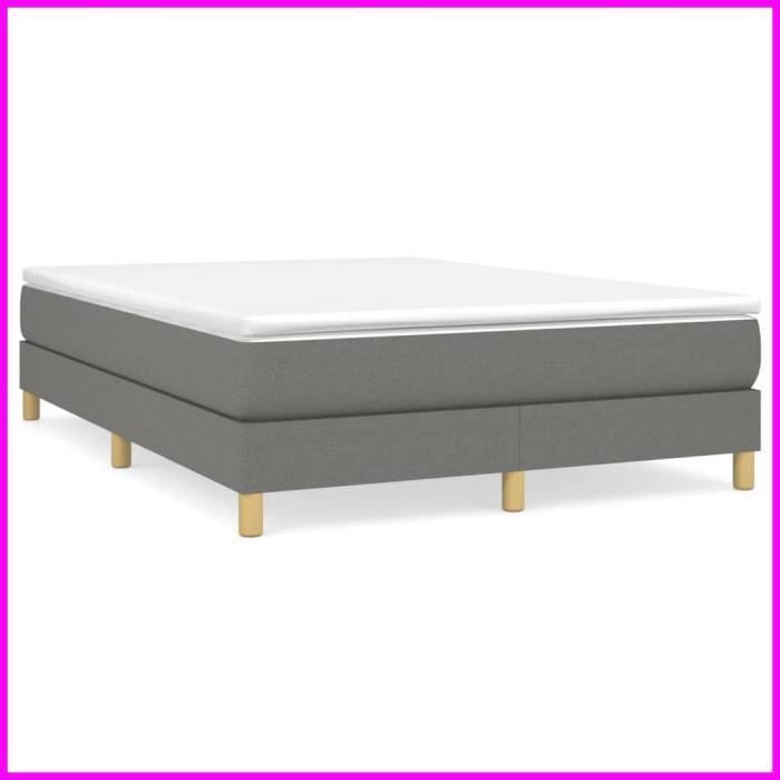 Base de cama de muelles KEENSO - 140x190 cm - Tela gris oscuro - Fácil montaje - 2 plazas