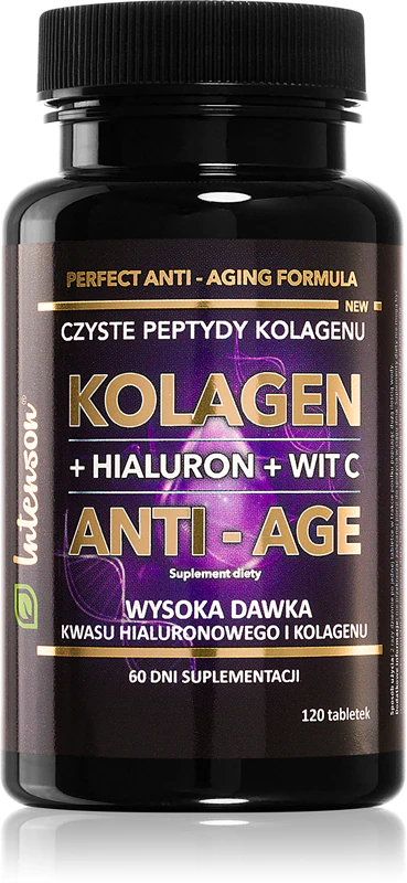Comprimidos de suplemento alimentar Intenson Collagen ANTI-AGE + vitamina C + ácido hialurônico para cabelo, pele e unhas.
