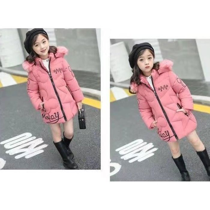 Chaqueta acolchada con capucha JINDING D8 para niñas, abrigo de invierno cálido con bolsillos, color rosa.