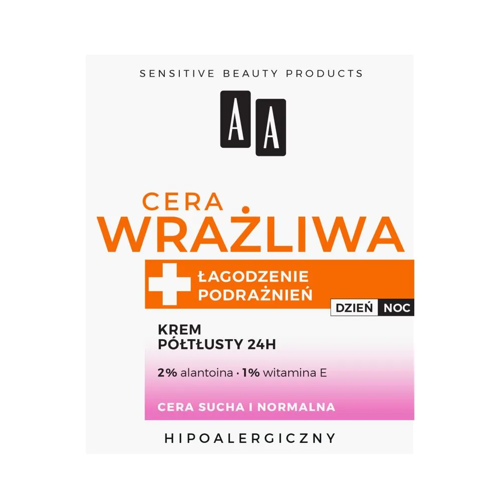 AA Cera Wrażliwa Krem półtłusty do każdego rodzaju cery 24 h bezzapachowy