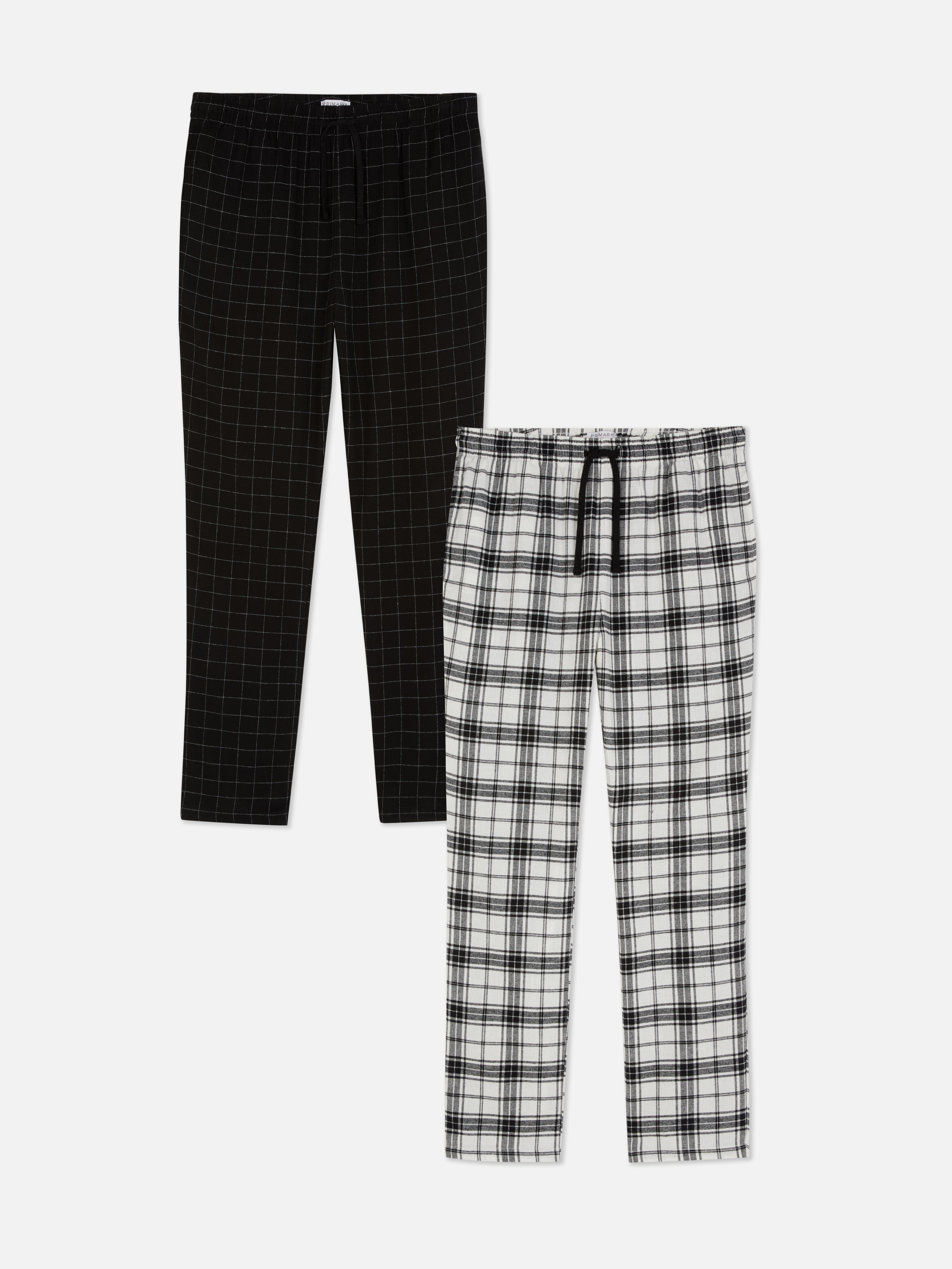 Pantaloni de pijama periați cu model în carouri, set de 2. Două pantaloni de pijama cu șnur de strângere, model în carouri și o textură moale, periată.