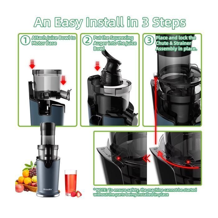 BioloMix Cold Press Citrus Juicer, Slow Masticating Juicer with Powerful 200W Motor - Whole Fruits