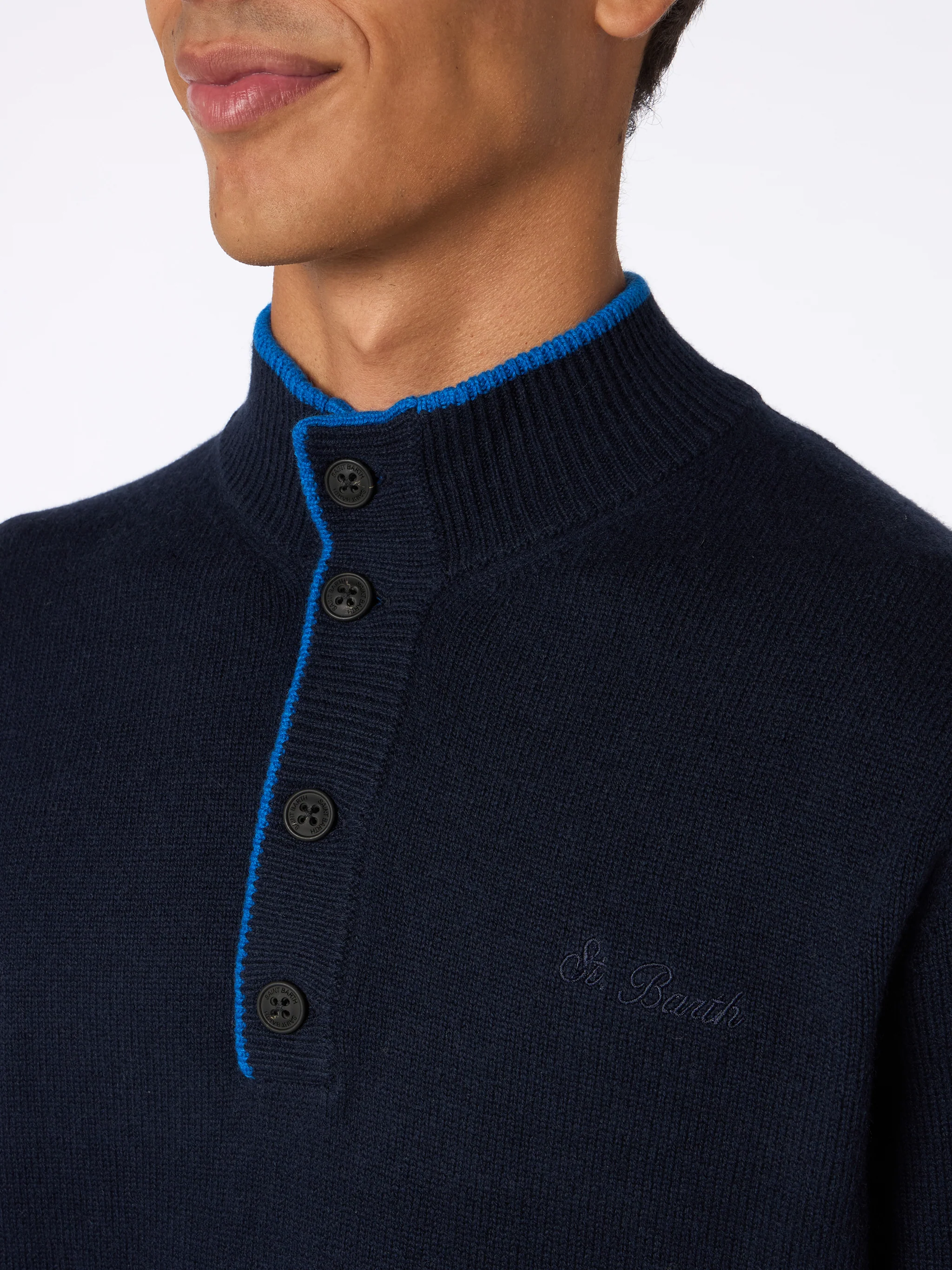 Dorian herenpolo van kasjmierblend in marineblauw