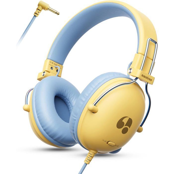 Casque Audio Enfant - ZVVN - Modèle Pliable - Limite de Volume 74/85 dB - Son Stéréo HD - Couleurs Jaune et Bleu