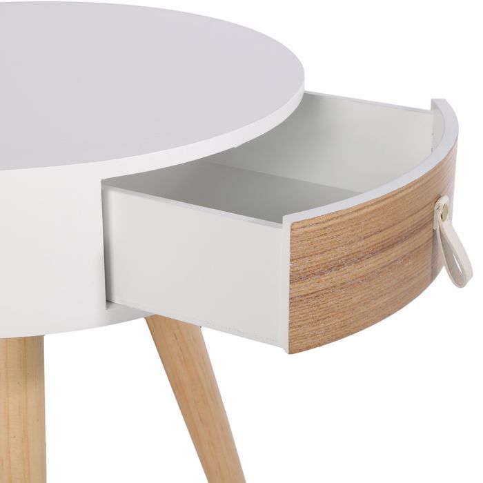 Nachtkastje - Home Deco Factory - Nora - Rond - Wit - H46,5 x B35 x D35 cm