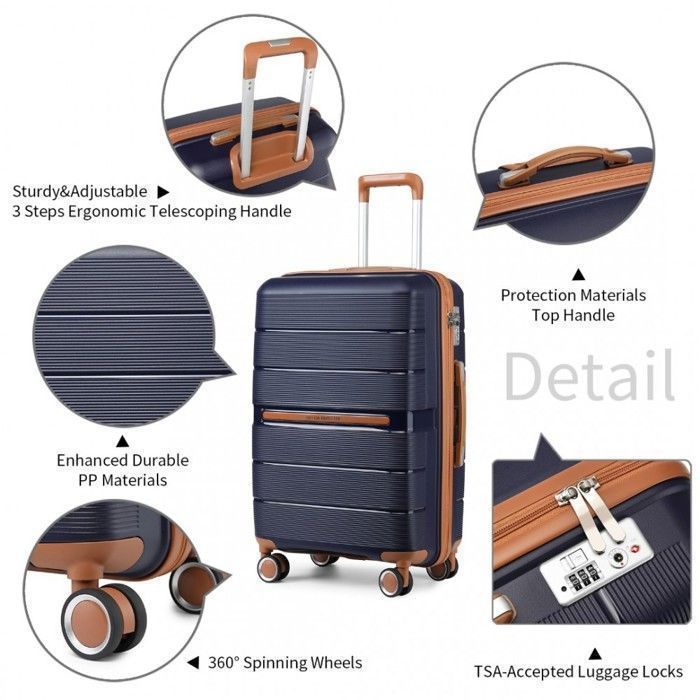 Mala de viagem grande British Traveller, 76x50x31cm, com rodinhas e trava TSA, ideal para bagagem de mão - 92L, cor azul-marinho.
