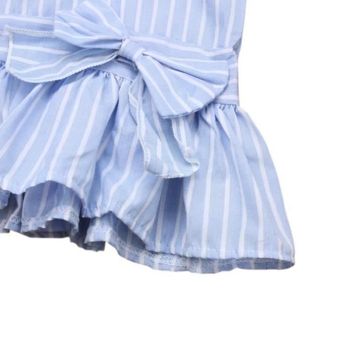 Dress 0-3 Years Baby Girl Toddler Dress with Vertical Stripes Blue Bowknot Sleeveless Summer Fashion