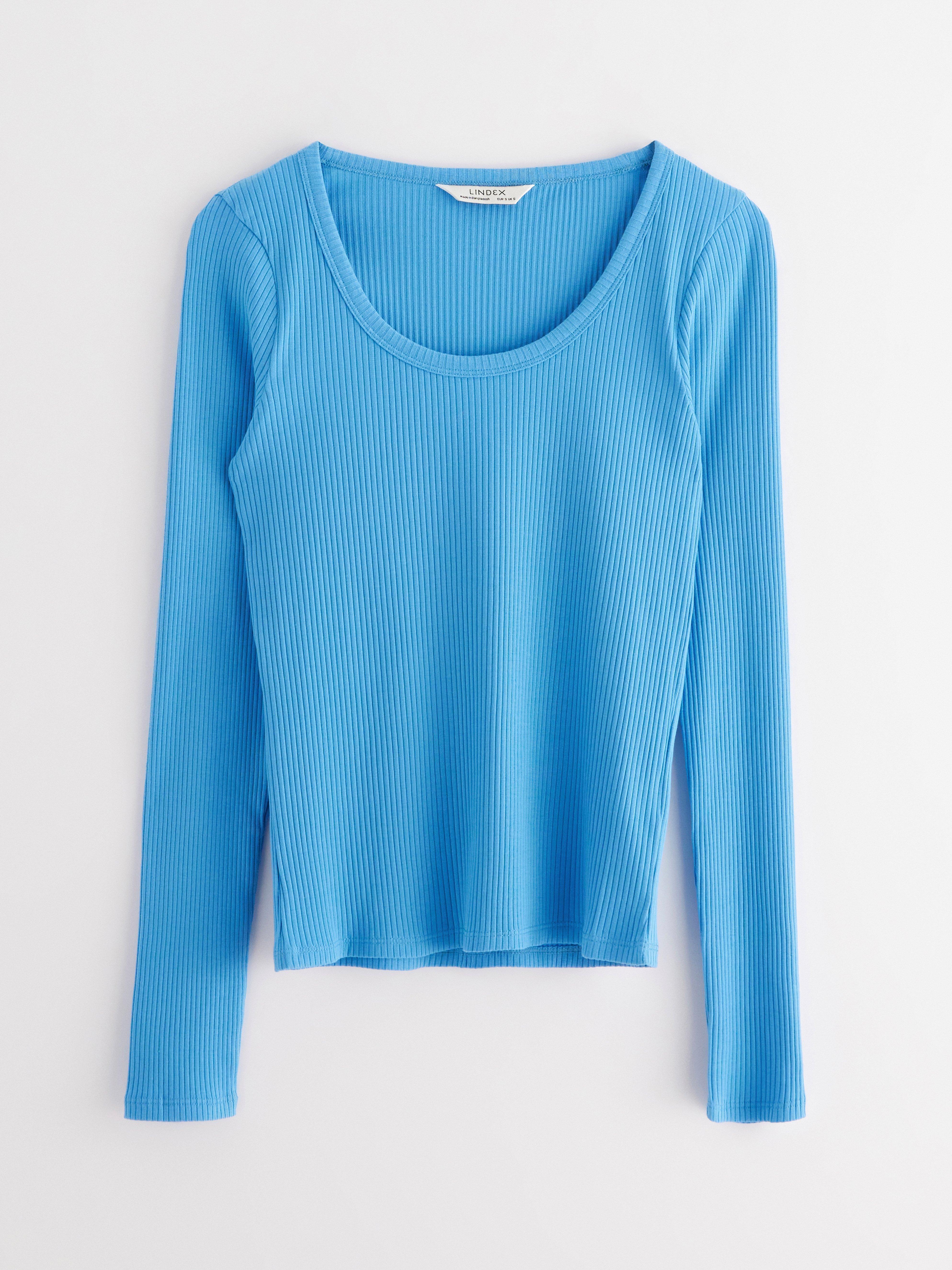 Ribbad långärmad topp Blue