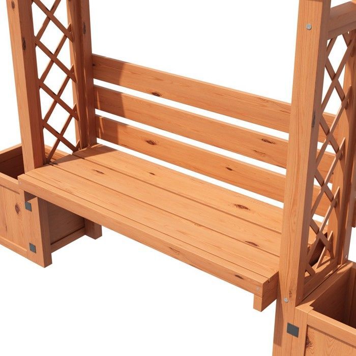 Jardinière avec treillis et siège pour plantes grimpantes, grand pot bac à fleurs pour jardin cour terrasse 160x30.5x160cm,Naturel
