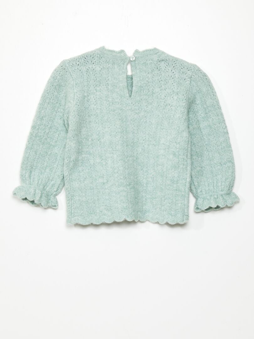 Suéter de gola redonda com detalhe de babado - VERDE