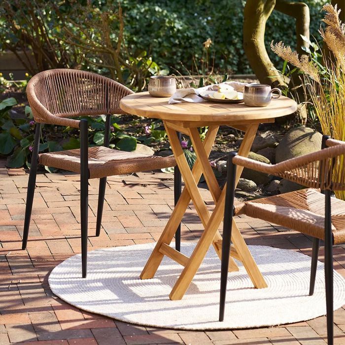 KORSI - Set of 2 Garden Dining Chairs in Black Aluminium and Imitation Rattan