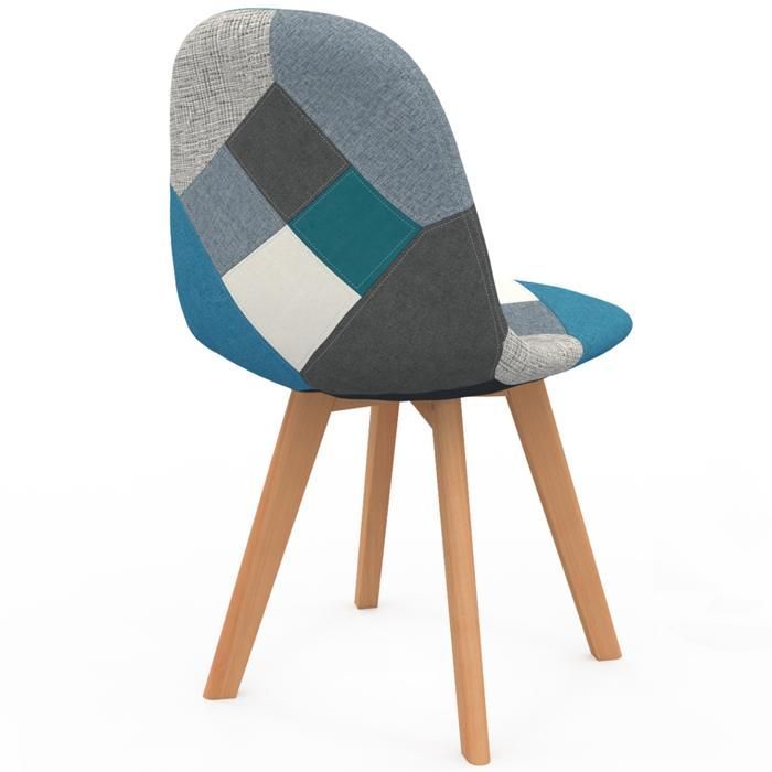 IDMARKET Lot de 2 chaises de salle à manger SARA scandinaves motifs patchworks bleus