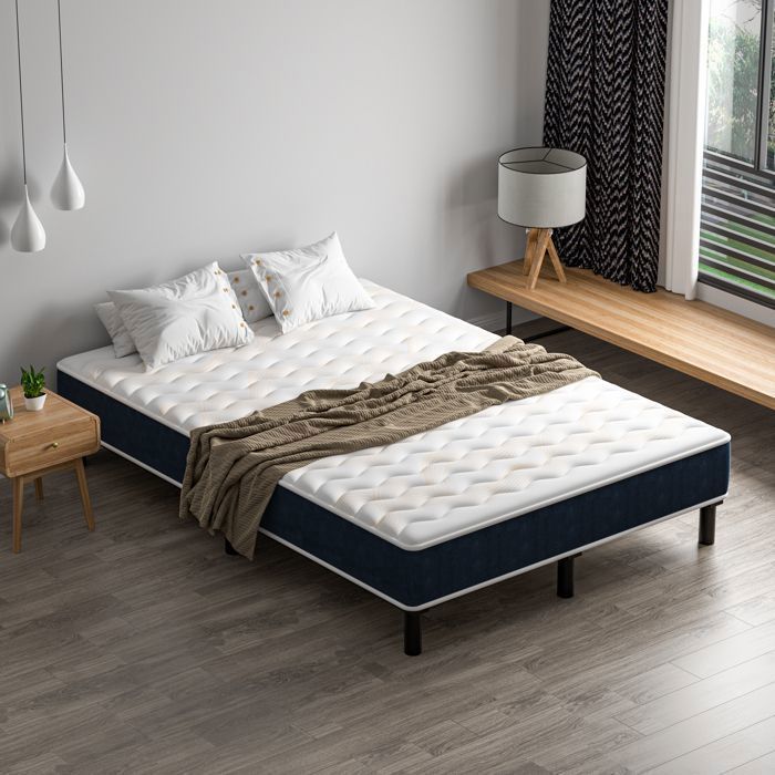 Conjunto de colchón y base de cama, 140 x 200 cm, 15 cm de grosor, colchón de muelles ensacados y robusta estructura de cama de hierro con 7 patas, STANEW