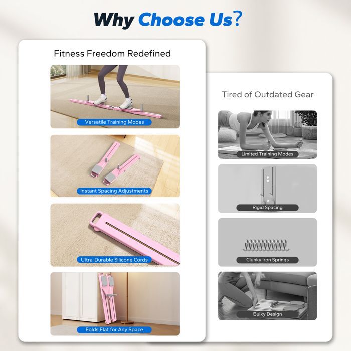 Planche de Pilates multifonction pliable MERACH, Bandes de résistance, entraînement Pilates et renforcement du tronc, rose