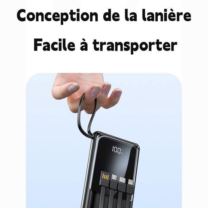 Weuiortn®25000mAh Batterie Externe 66W Charge Rapide  avec 4 lignes données convient tous les téléphones mobiles