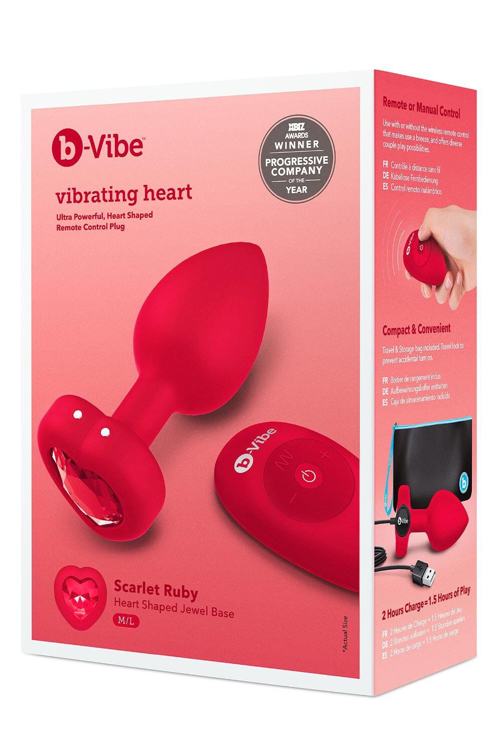 B-Vibe Plug vibrante in forma di cuore M/L Rot