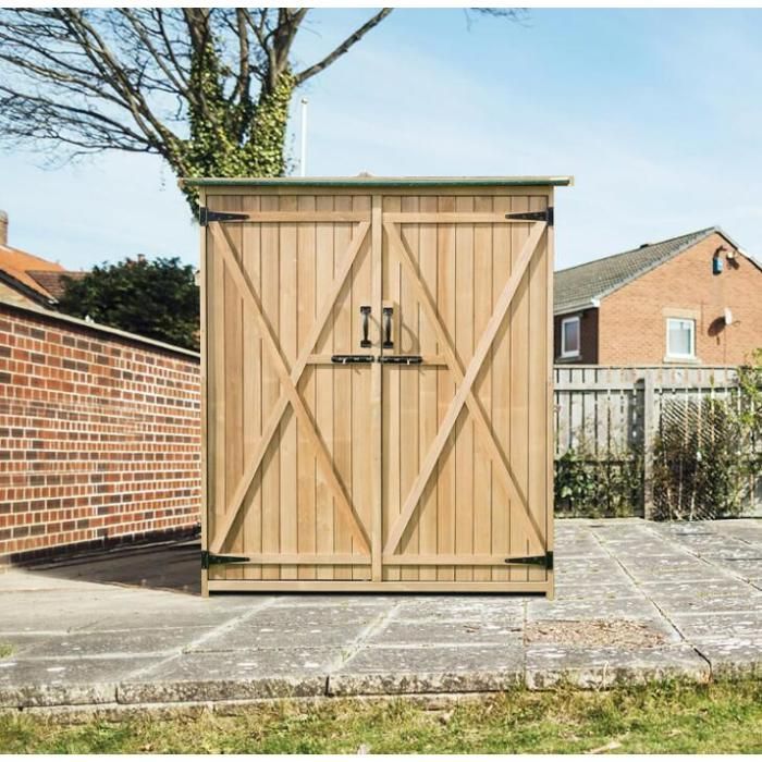 Houten tuinschuur - RELAX4LIFE - Dubbele deuren met sluiting - Hellend asfalt dak - 3 schappen - 140x50x162cm