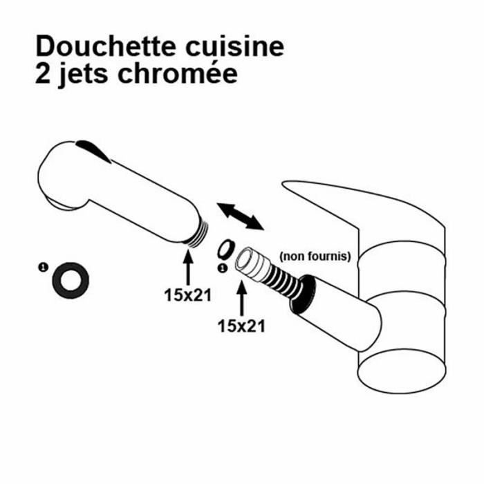 Miscelatore per lavello da cucina con doccetta estraibile - Cromato - 2 tipi di getto - Ugelli anticalcare - ROUSSEAU