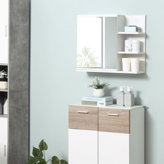 Armoire miroir - kleankin - salle de bain avec étagère 3 étagères latérales rangement - bois - blanc