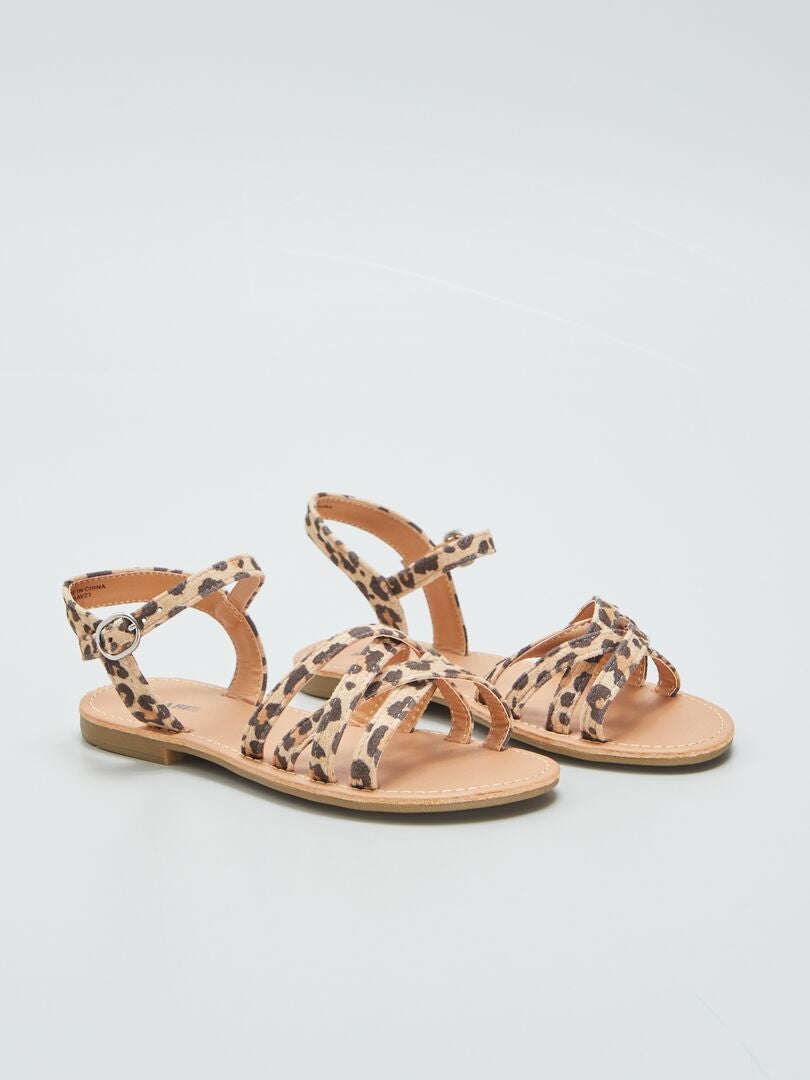 Sandalias con tiras cruzadas - Estampado de leopardo - MARRÓN