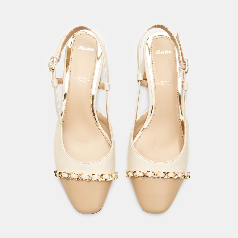 Damskie półbuty typu slingback z obcasem midi i łańcuszkiem
