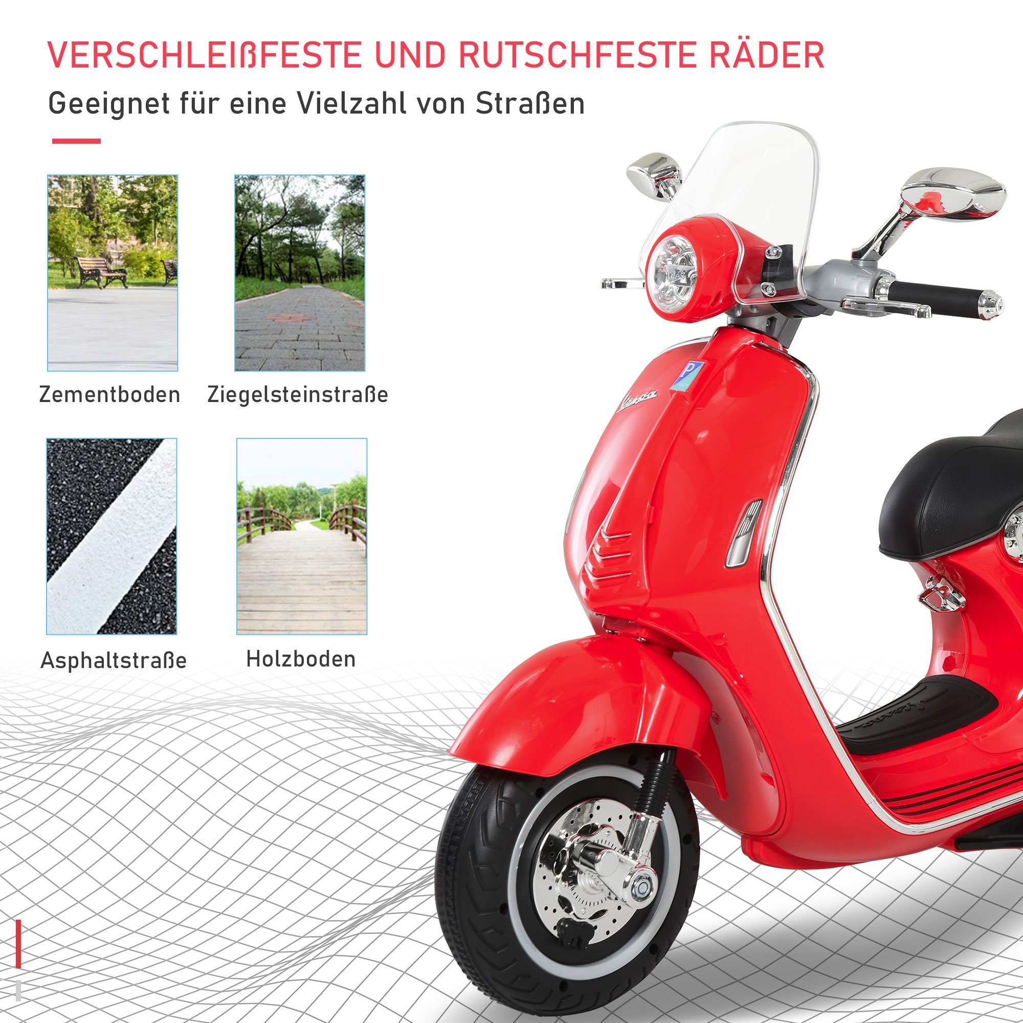 HOMCOM elektrisches Kindermotorrad mit MP3-Musik und Beleuchtung, 3–6 Jahre, PP, weiß, Tragkraft 30 kg, (1 Stück), 108 x 49 x 75 cm (L x B x H)