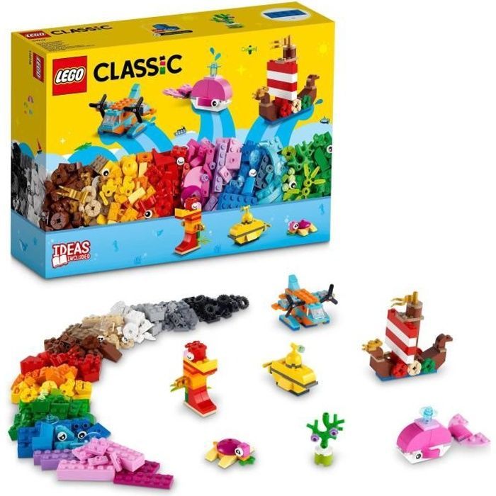 LEGO® 11018 Gioco creativo classico nell'oceano, scatola di mattoncini, 6 modelli in miniatura di una barca, un sottomarino e una balena