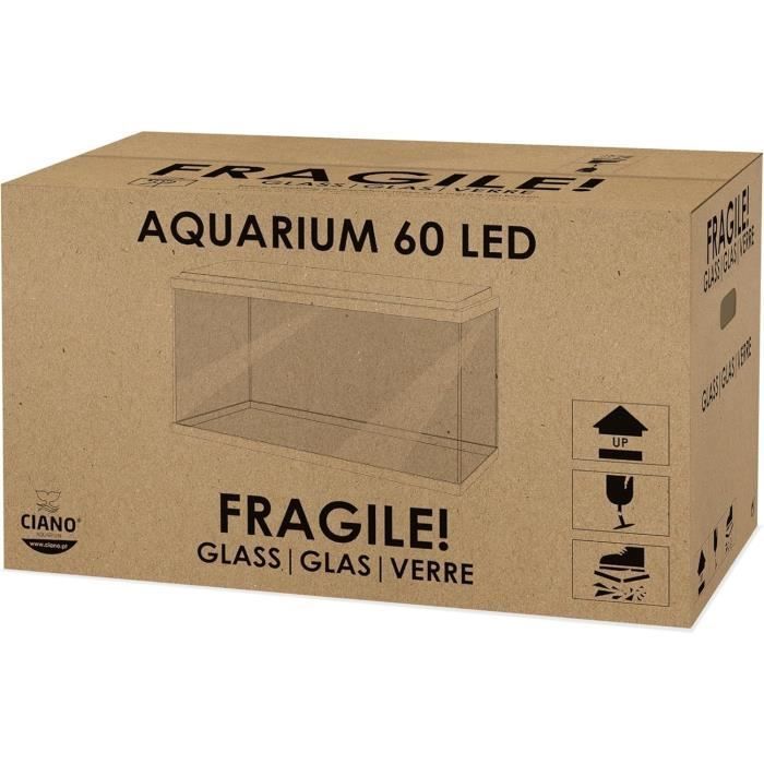 Acuario - CIANO - 60 L - Filtro - LED - Calefacción - Espuma 30PPI - CF80 - Negro