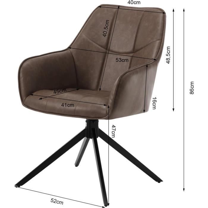 WOLTU Chaise de Salle à Manger Pivotantes, Fauteuils Rembourrés en Similicuir Vintage, Pieds en Métal, Marron W0ATT0179-1