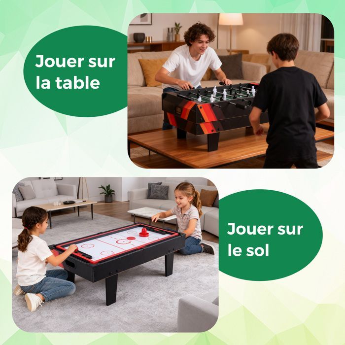 COSTWAY 4-in-1 Tischfußballtisch – Billard, Tischtennis, Hockey – Komplettes Zubehör – Stapelbare Spielfläche – 81 x 43 cm – Für Zuhause und Bar – Schwarz
