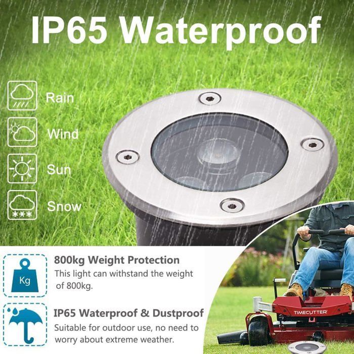 Paquete de 4 focos LED empotrables para exteriores, 3W, 270 lm - Blanco cálido, IP65, acero inoxidable, 90 mm