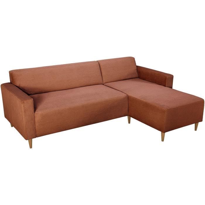 Omkeerbare vaste hoekbank - 4 zitplaatsen - BOB - Terracotta corduroy - 197 x 138 x 65 cm