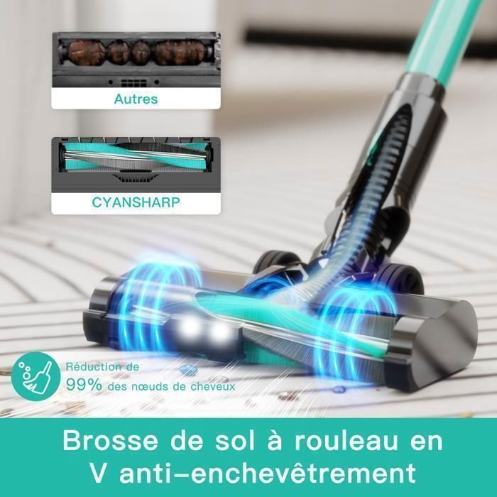 CYANSHARP V8 Aspirateur Balai Sans Fil, Aspirateur Sans Sac 130AW, 3 Vitesses, écran, 100kRPM BLDC Moteur EU, 7*Batterie , CE Rohs