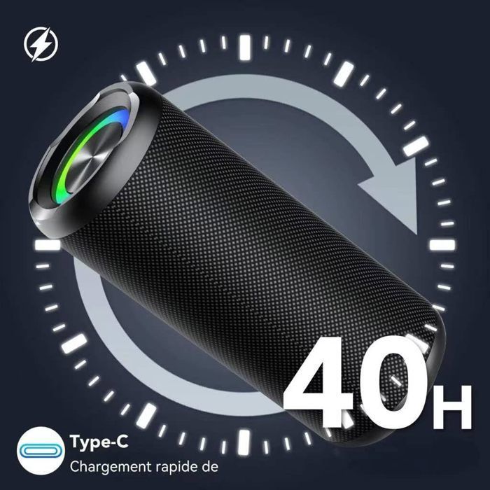 Enceinte Bluetooth 5.3 - HAUTSTORE - Portable 40W - Étanche IPX7 - 30H Autonomie - Micro intégré