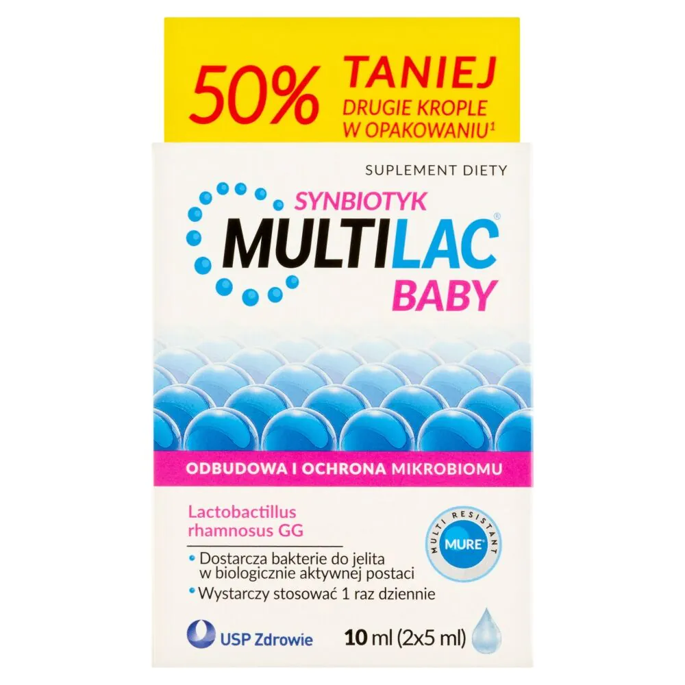Multilac Baby Krople dla dzieci od 2. miesiąca życia, Synbiotyk (probiotyk + prebiotyk)