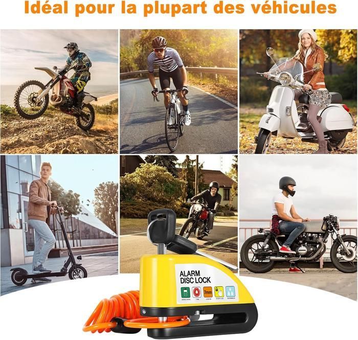 Candado de disco para motocicleta con alarma de 110 dB - Alarma antirrobo para motocicleta - Candado de disco de alta seguridad con cable recordatorio de 1,5 m