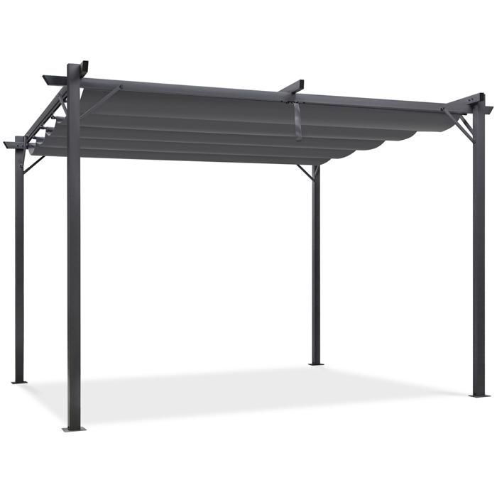 IDMARKET Pergola toit rétractable 4 pieds 3x4 M tonnelle gris anthracite