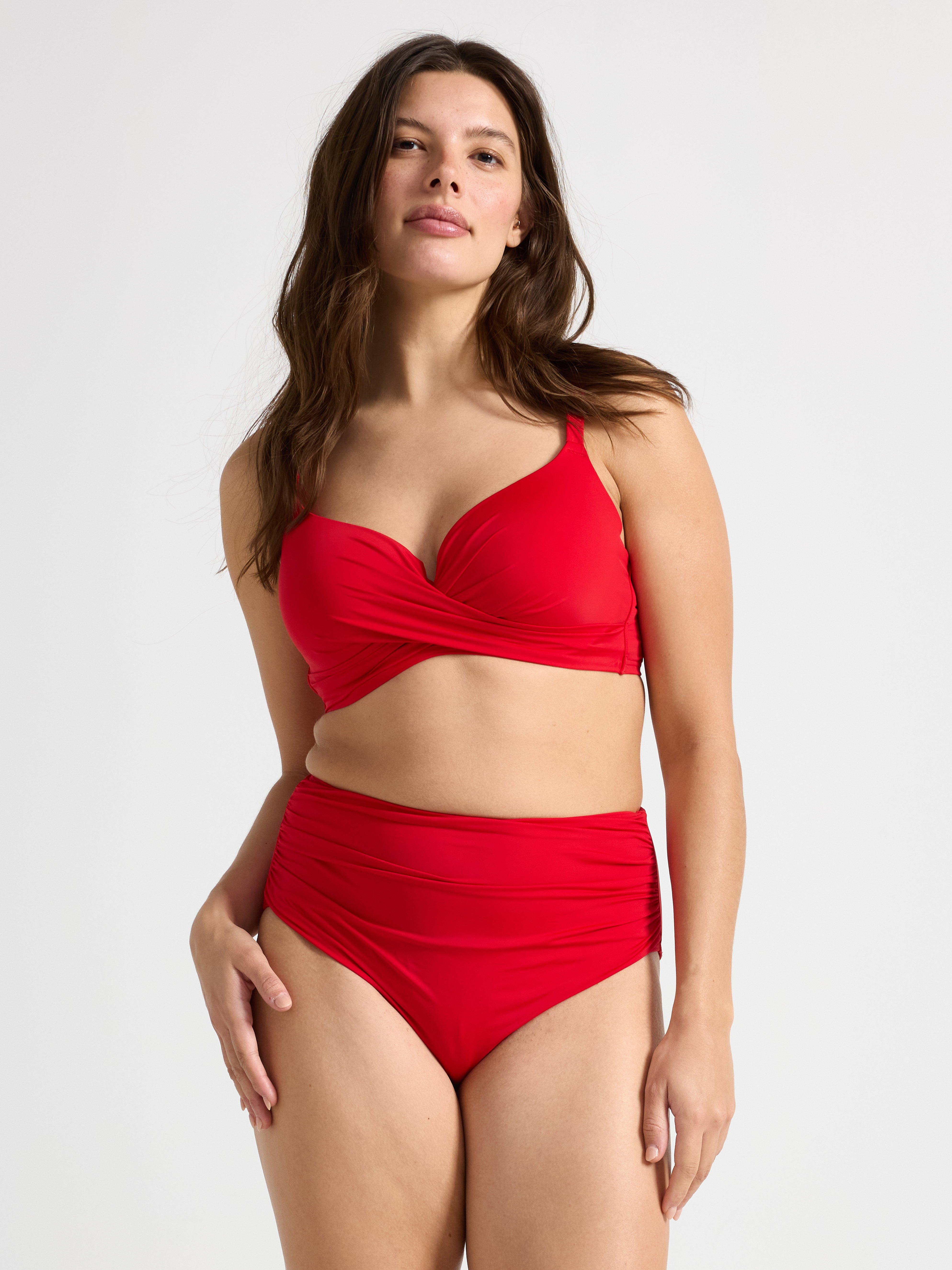 Braguita de bikini moldeadora de talle alto roja