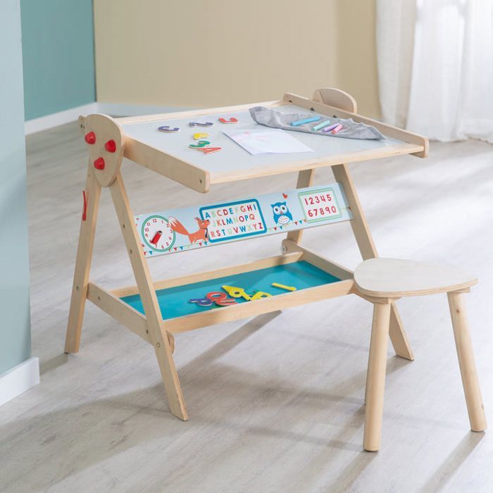 Conjunto de mesa y taburete infantil de madera - ROBA - Doble cara - Natural