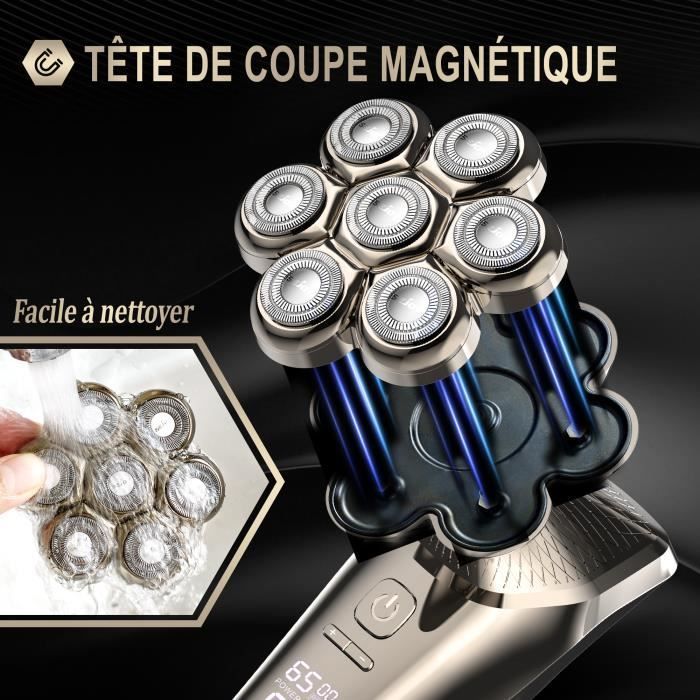 Rasoir Électrique Homme Sans Fil 5 En 1 SEJOY - Têtes Chauve Tondeuse à Barbe Cheveux Nez et Oreilles - Marron